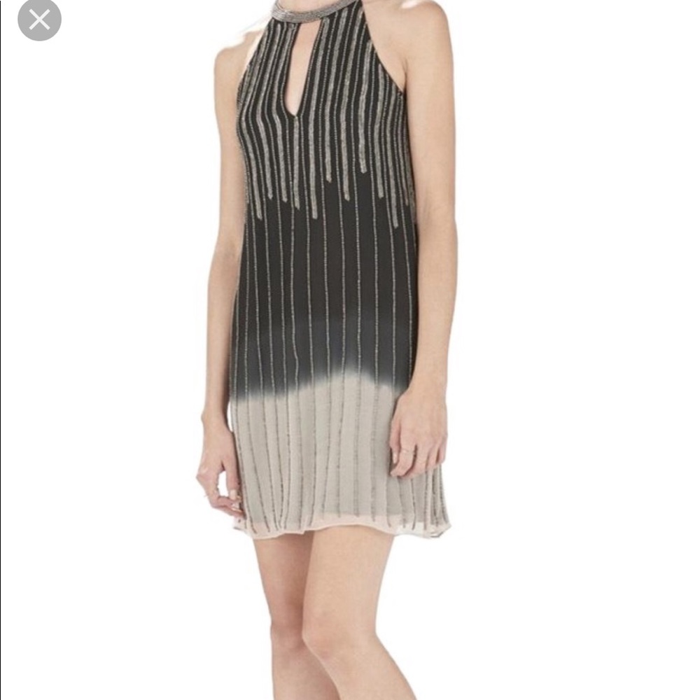 Parker ombré beaded halter keyhole dress